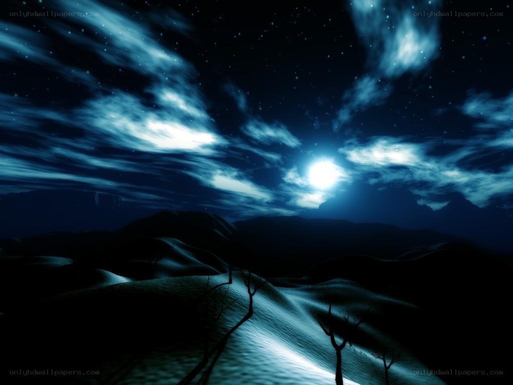 Moonlit desert landscape