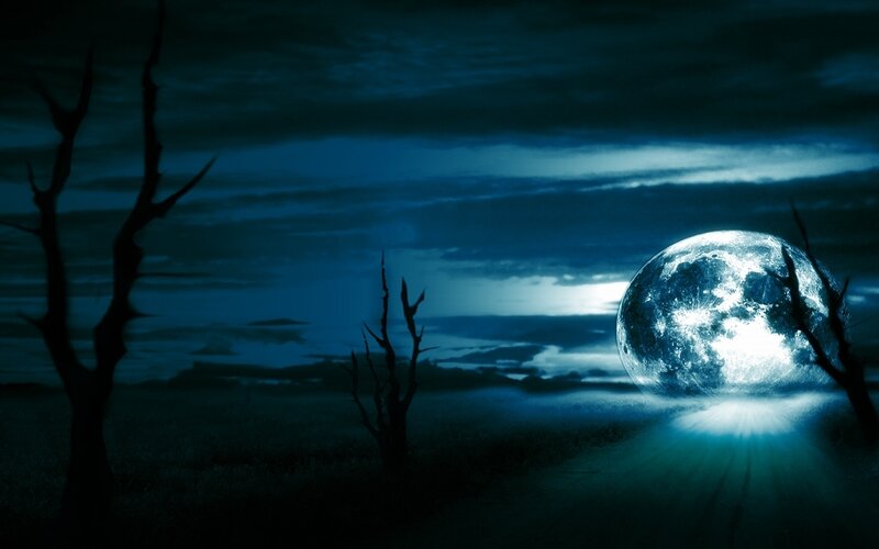 Moonlit desolate landscape