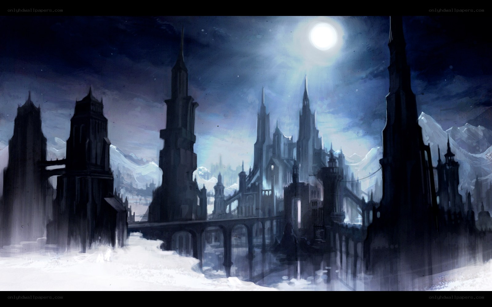 moonlit fantasy cityscape