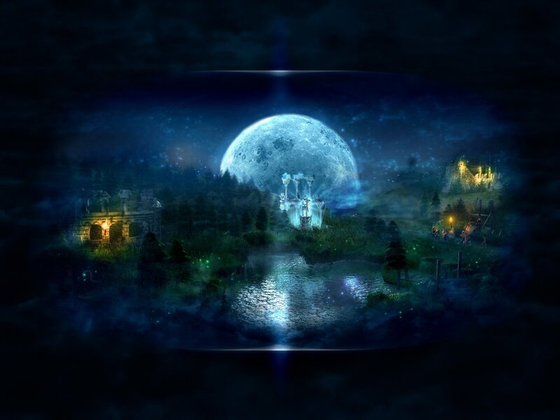 Moonlit fantasy landscape
