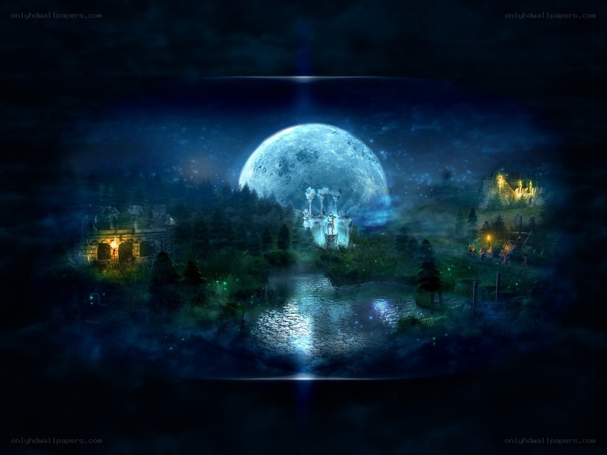 Moonlit fantasy landscape