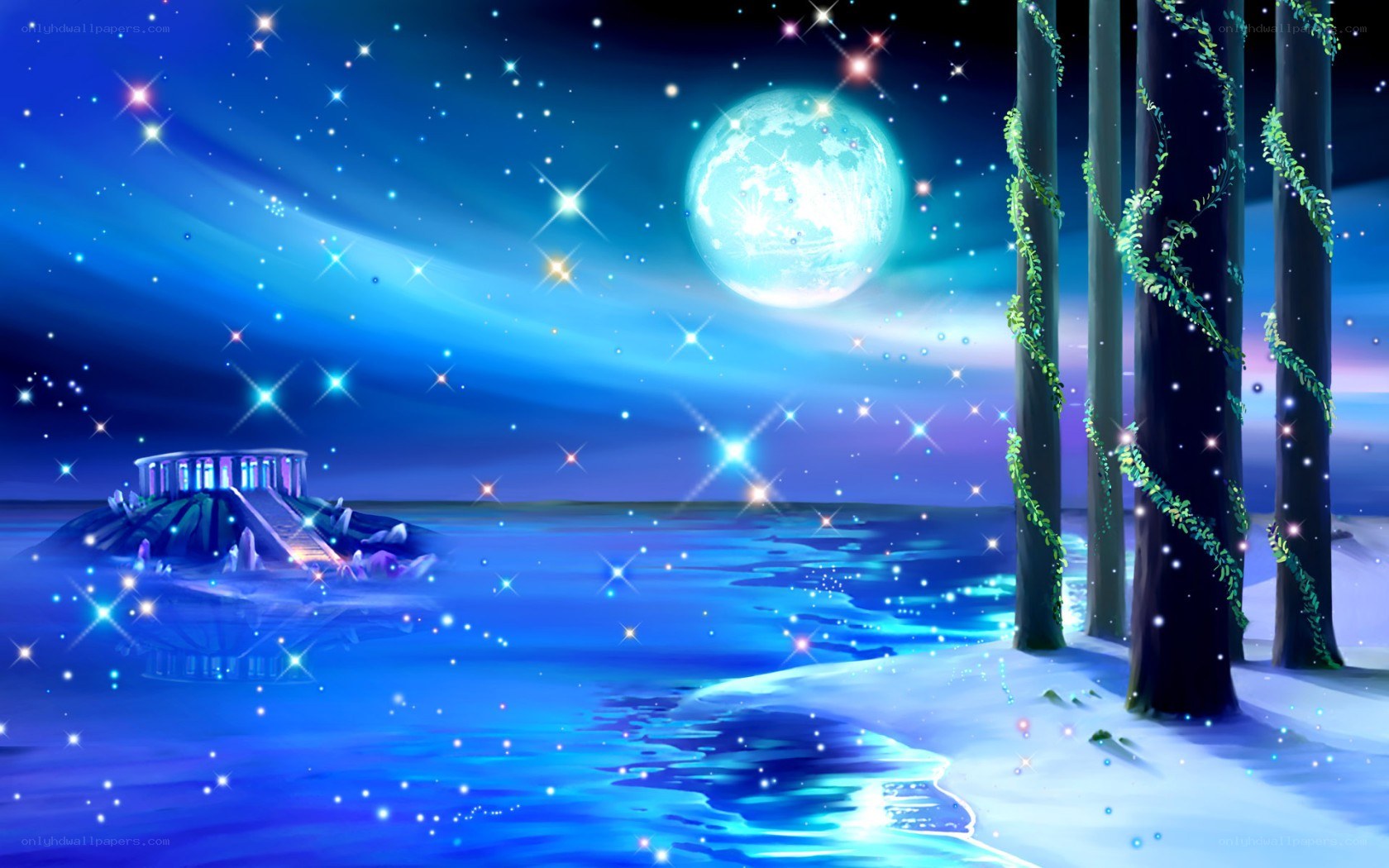 moonlit fantasy landscape