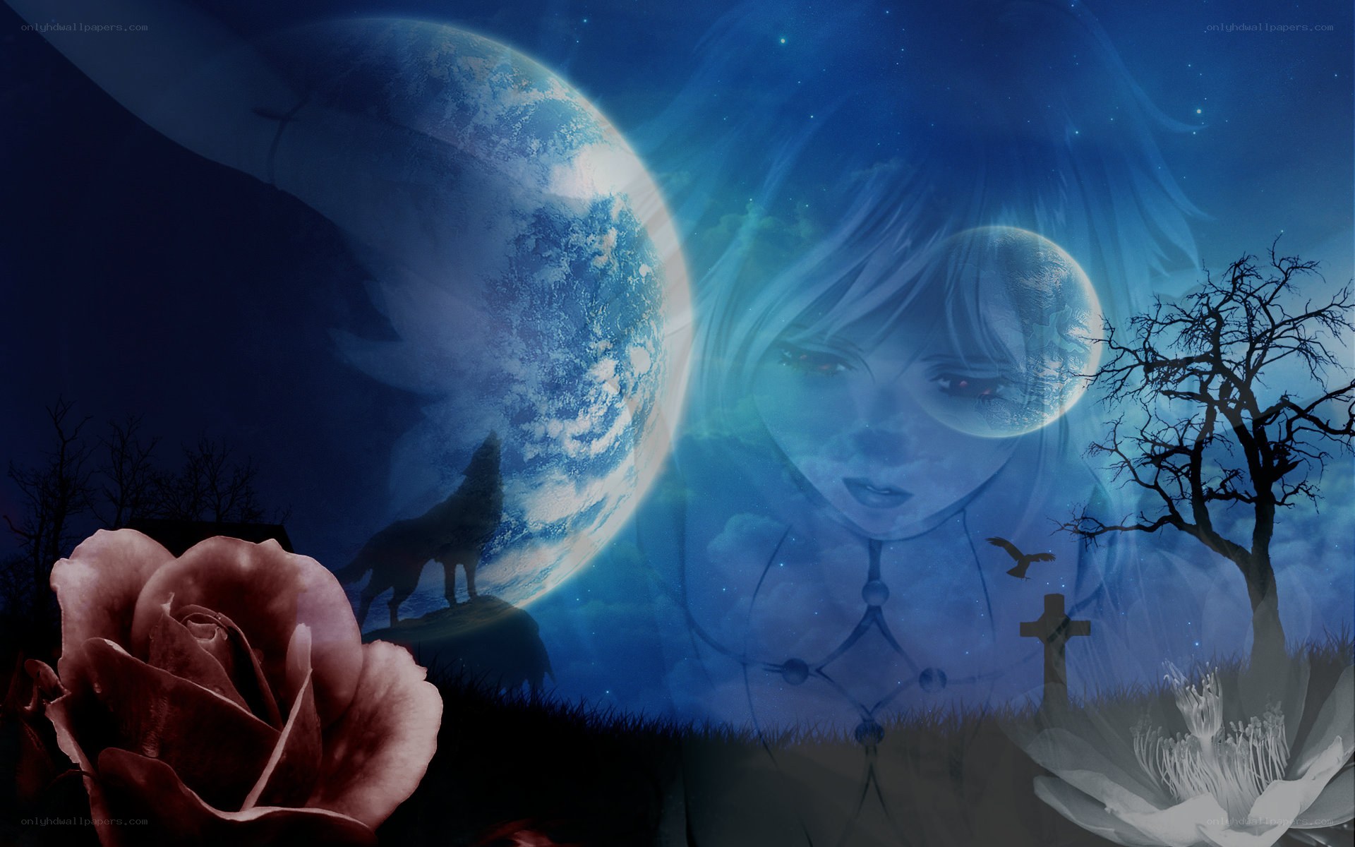 moonlit fantasy landscape
