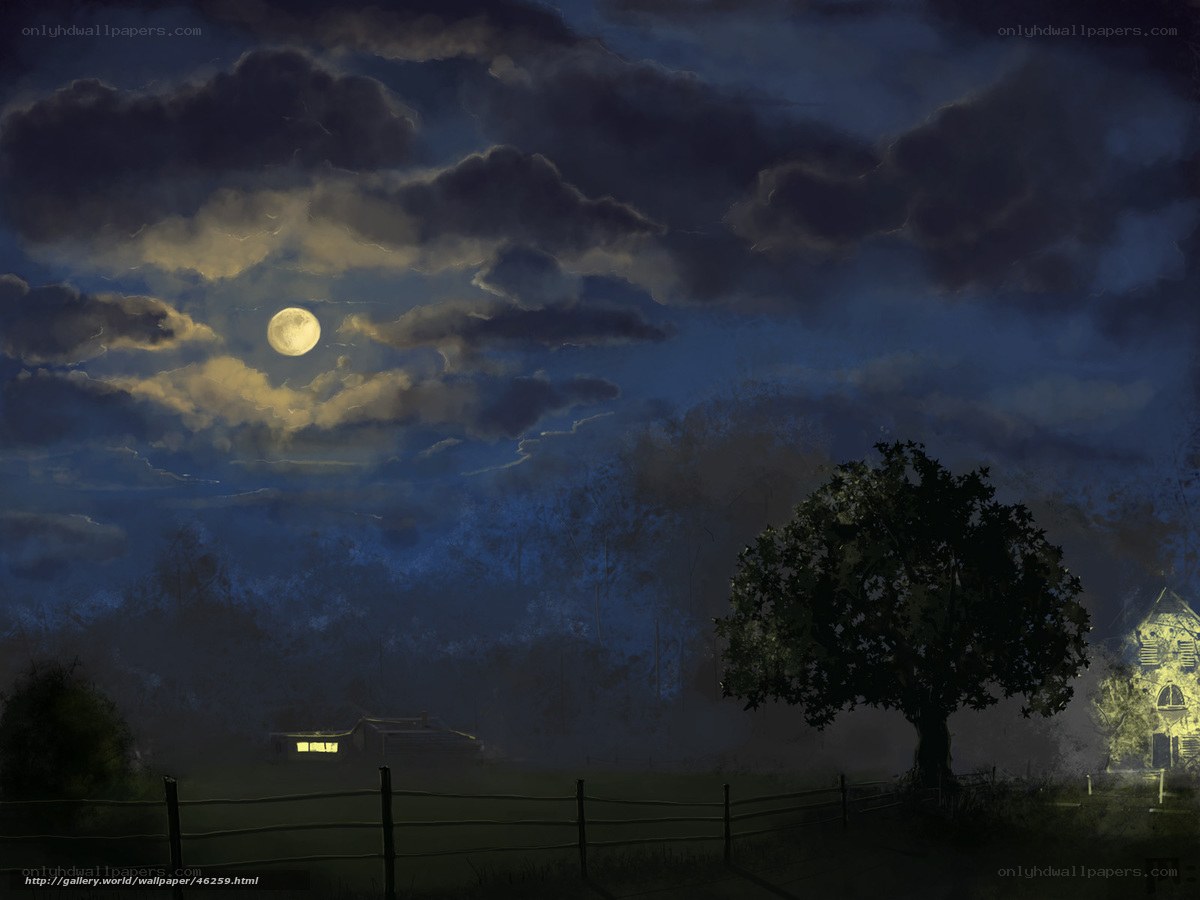 Moonlit Farm at Night