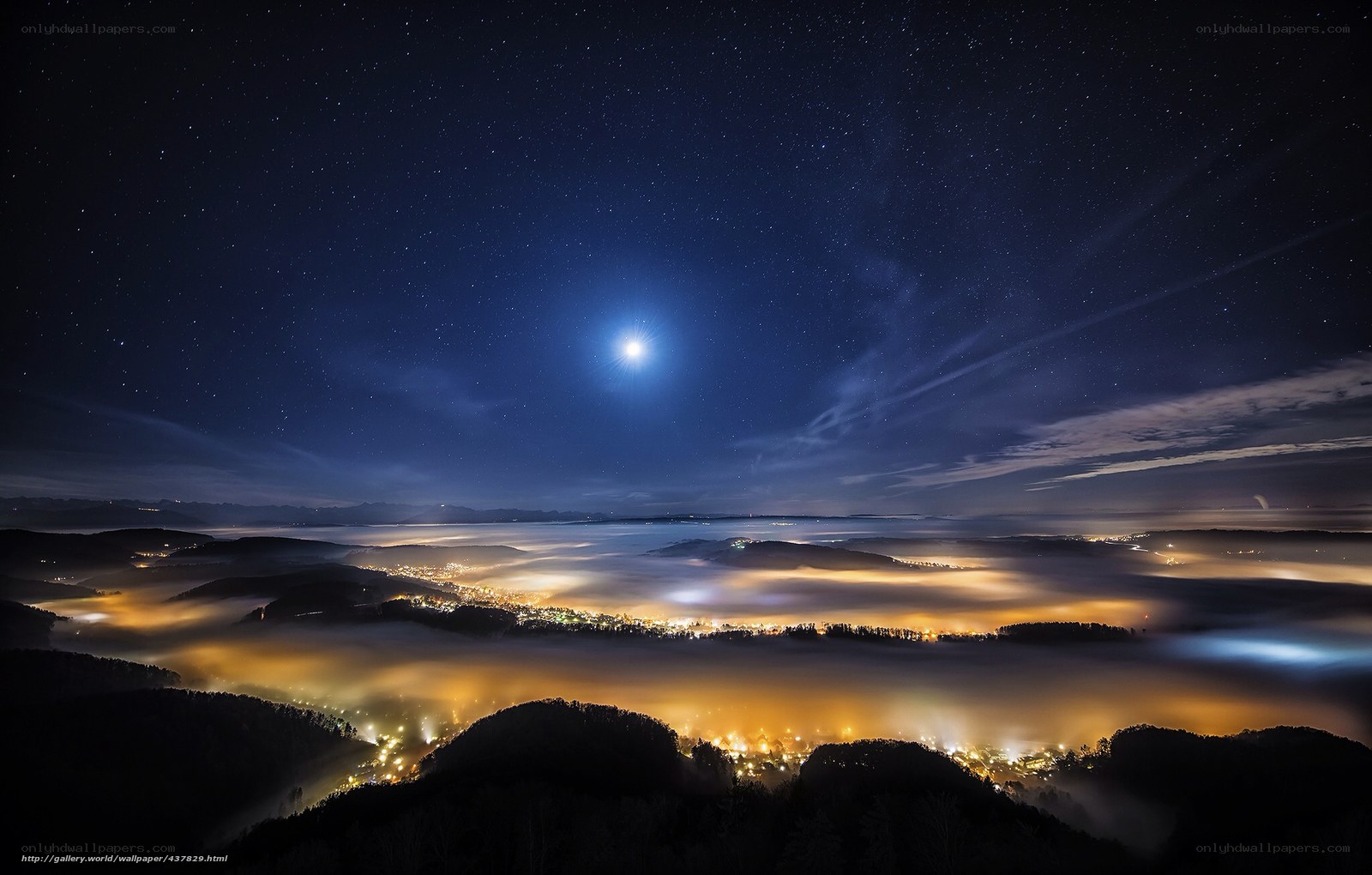Moonlit Fog Over Valley