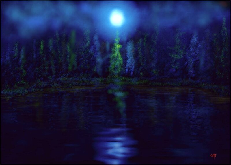 Moonlit Forest Lake