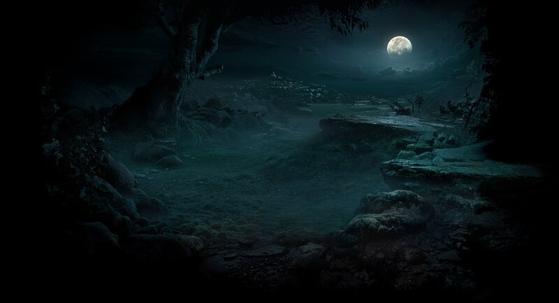 Moonlit Forest Landscape — Black