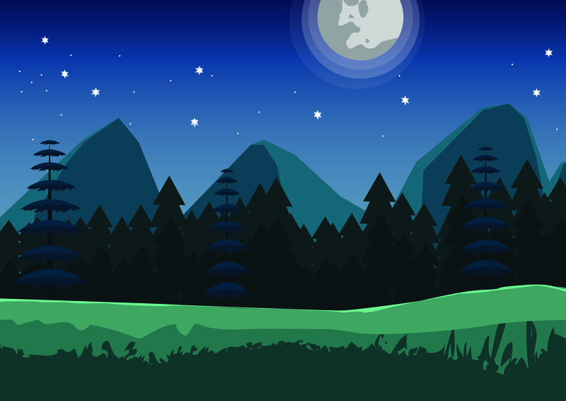 Moonlit Forest Landscape — Blue