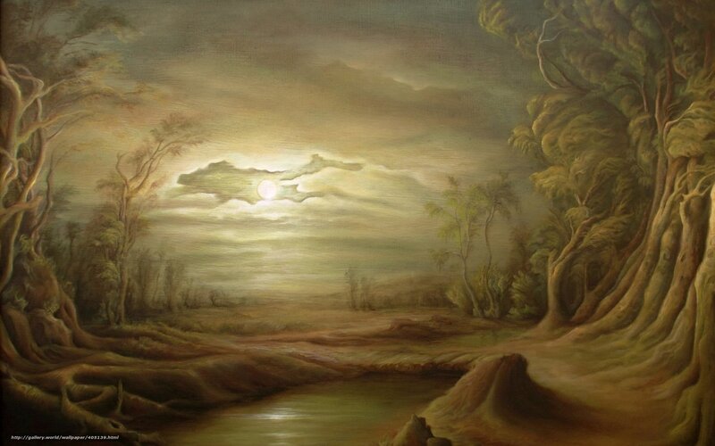Moonlit Forest Landscape — Green