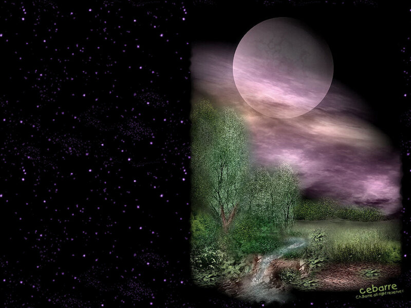 Moonlit Forest Landscape — Purple
