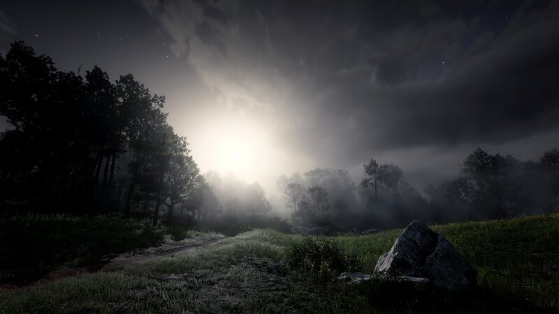 Moonlit Forest Path — Green, Dark, Mysterious