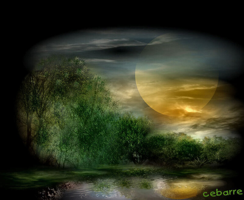 Moonlit Forest Scene — Green