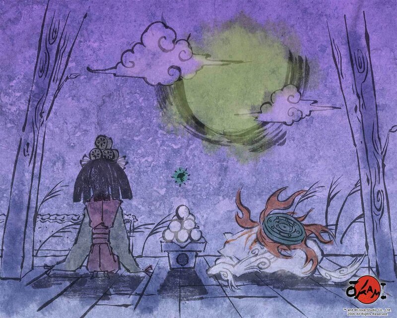 Moonlit forest scene with characters