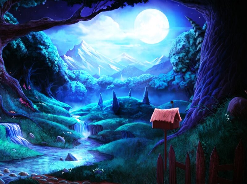 Moonlit Forest Valley — Blue