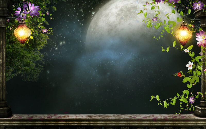 Moonlit Garden Scene — Purple