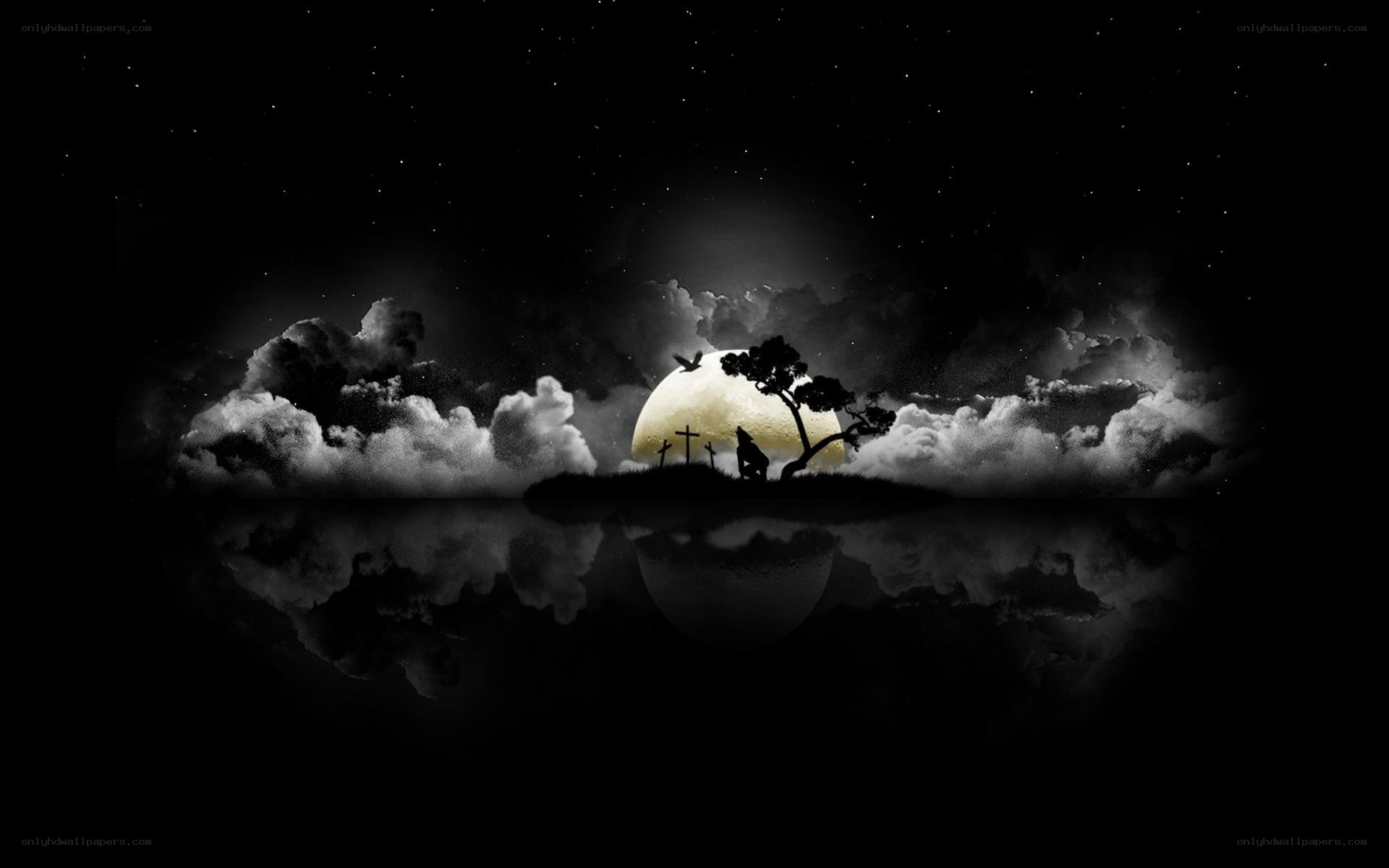 Moonlit graveyard reflection