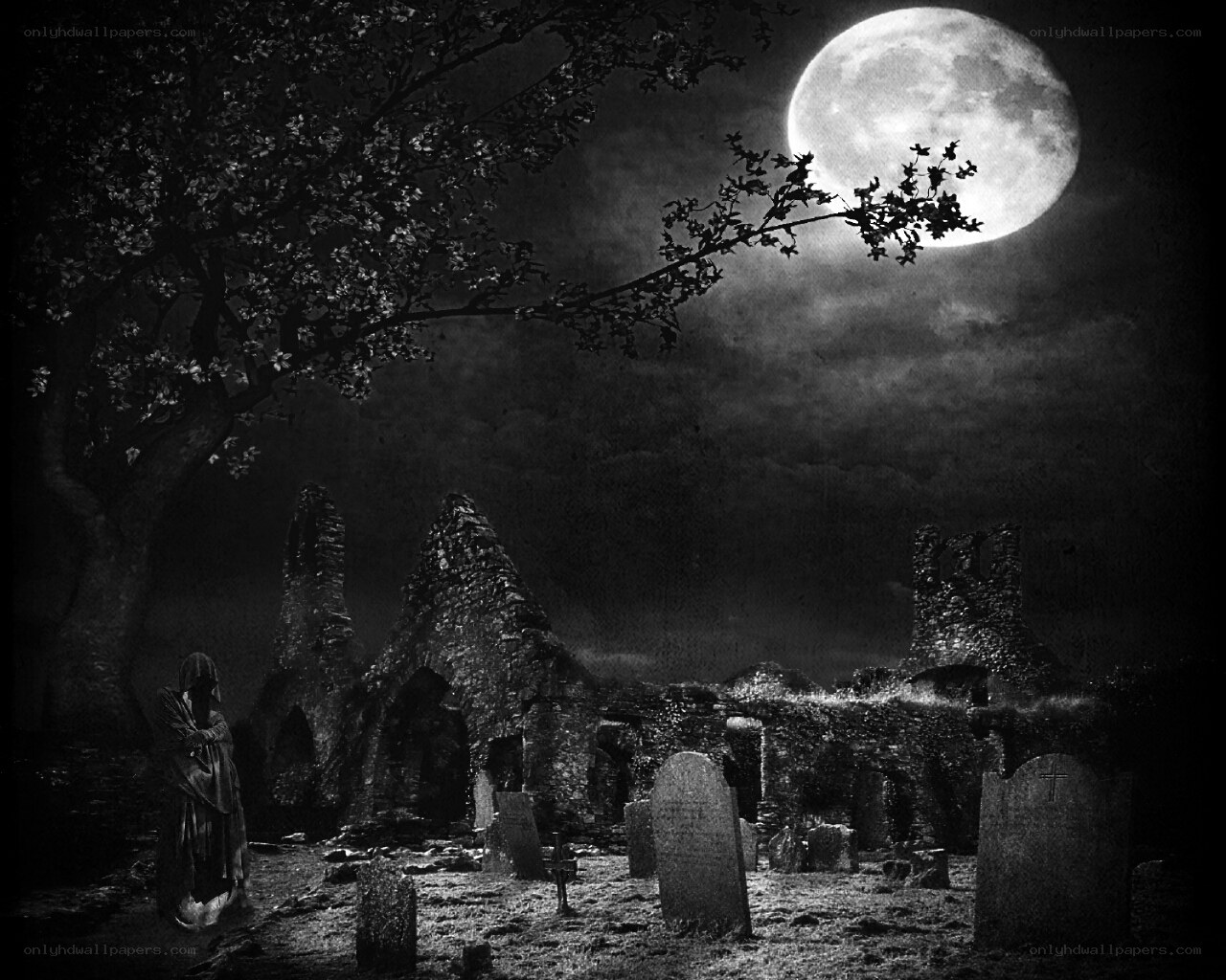 Moonlit graveyard ruins