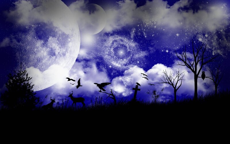 Moonlit graveyard scene