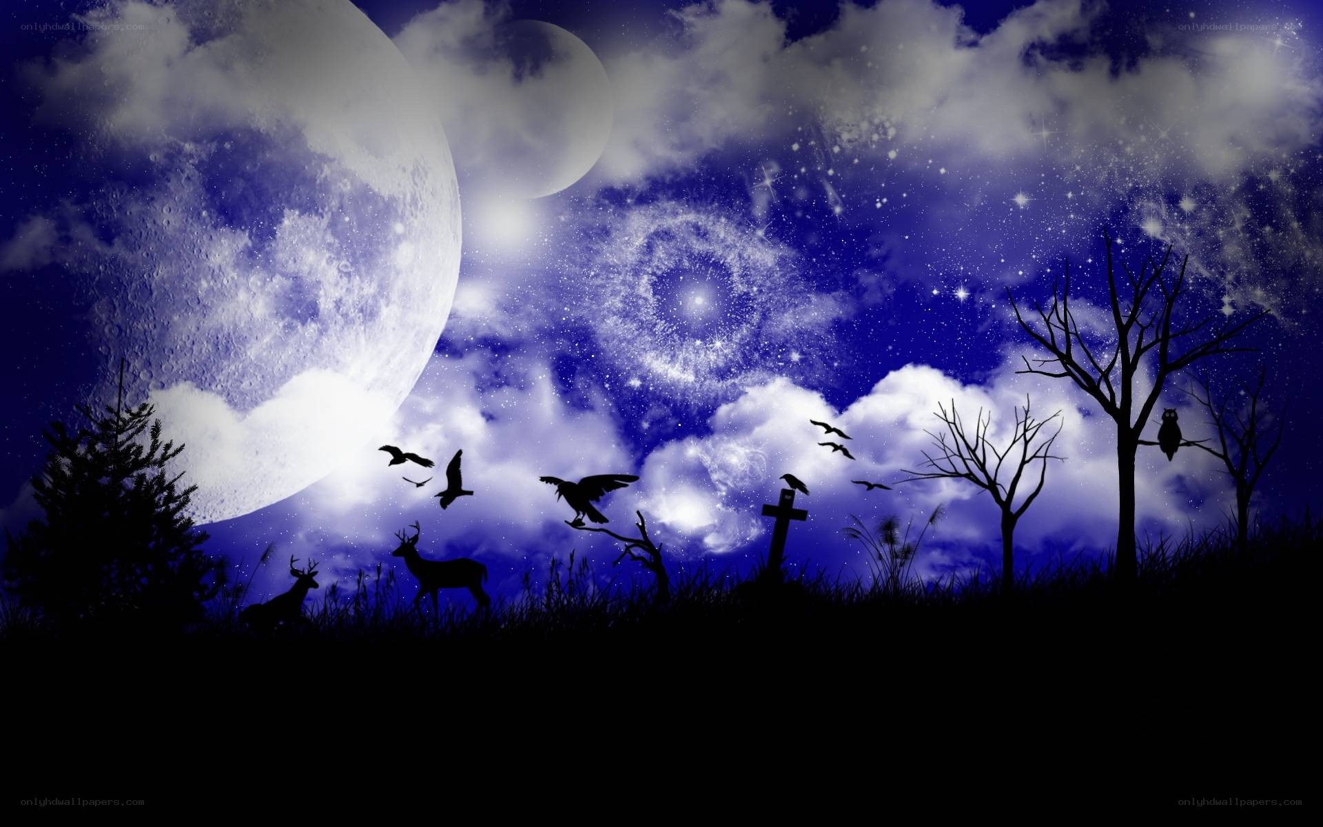 Moonlit graveyard scene