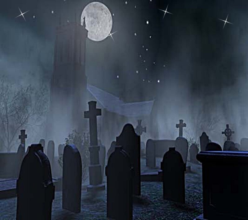 moonlit graveyard scene