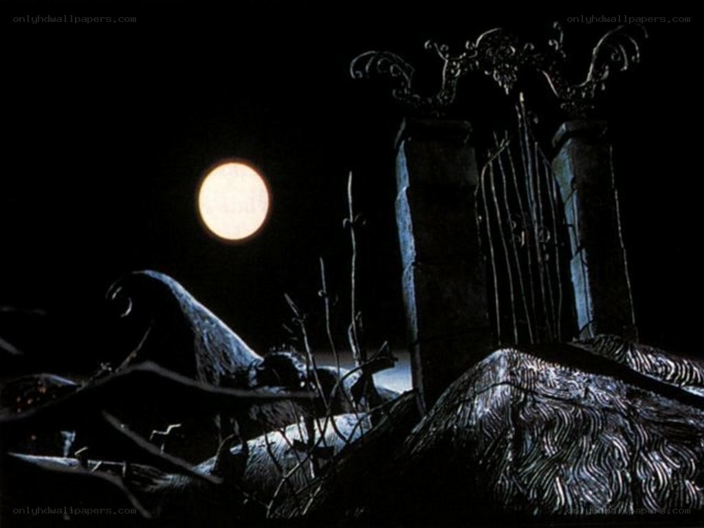 Moonlit graveyard scene
