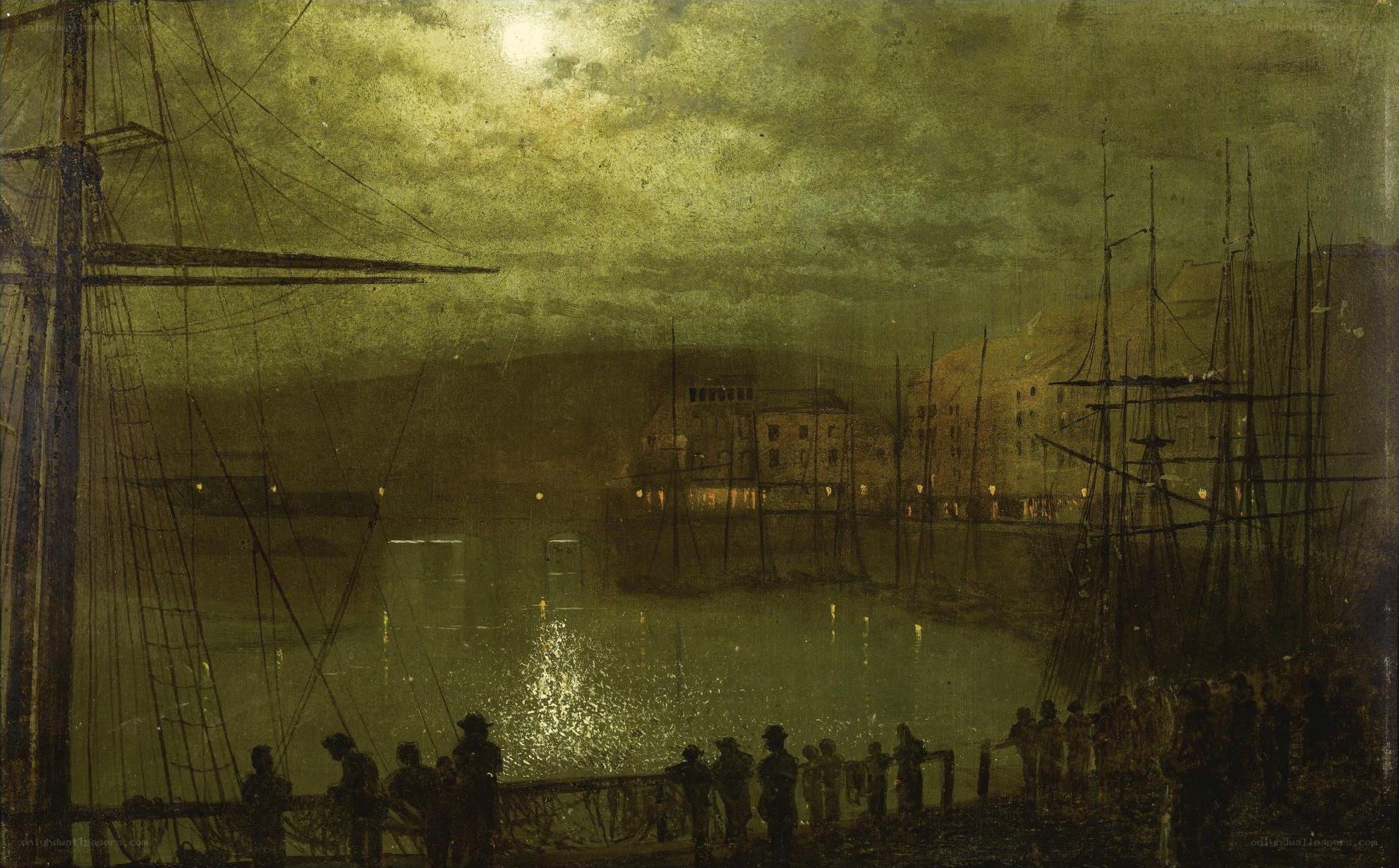 Moonlit Harbor at Night