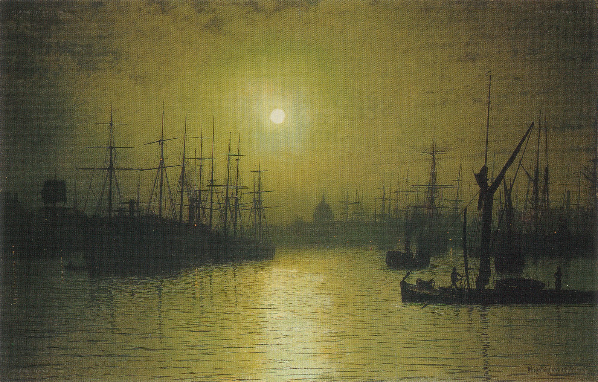 Moonlit Harbor at Night