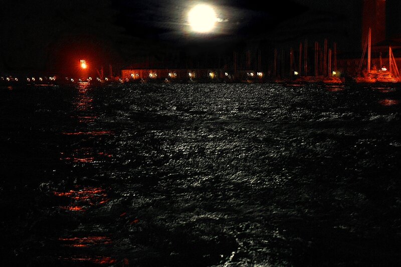Moonlit Harbor at Night — Black