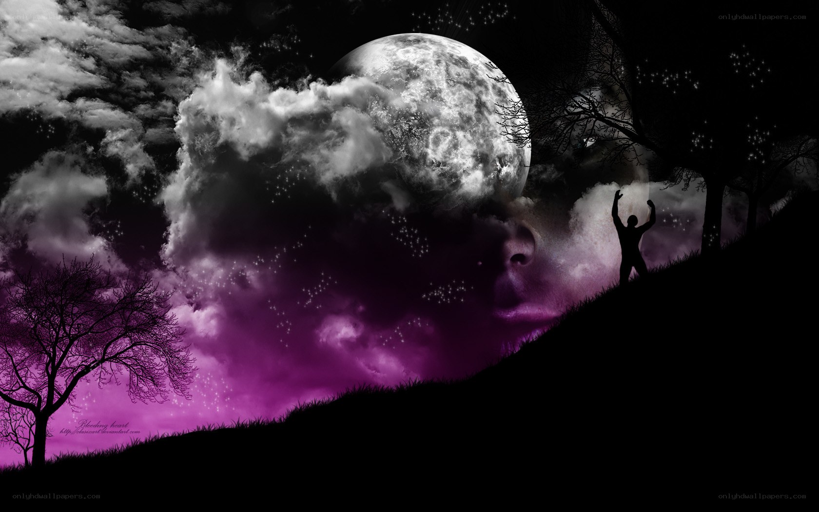 Moonlit hilltop silhouette