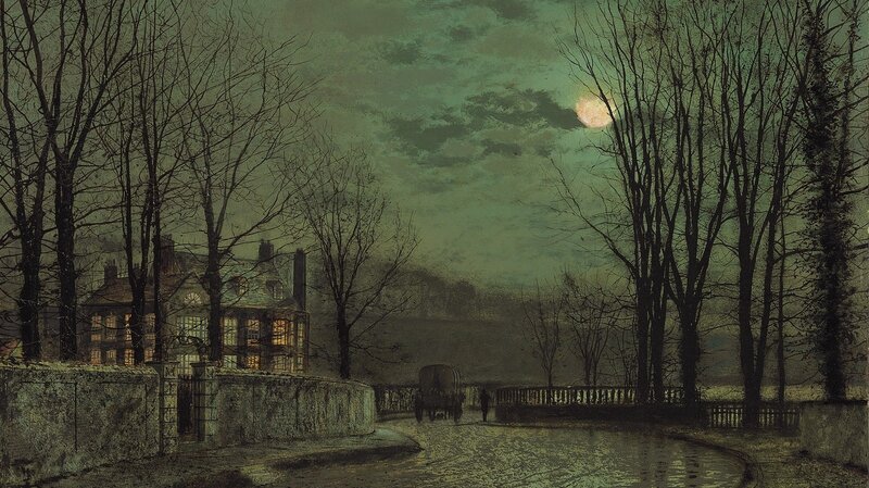 Moonlit House at Night — Green
