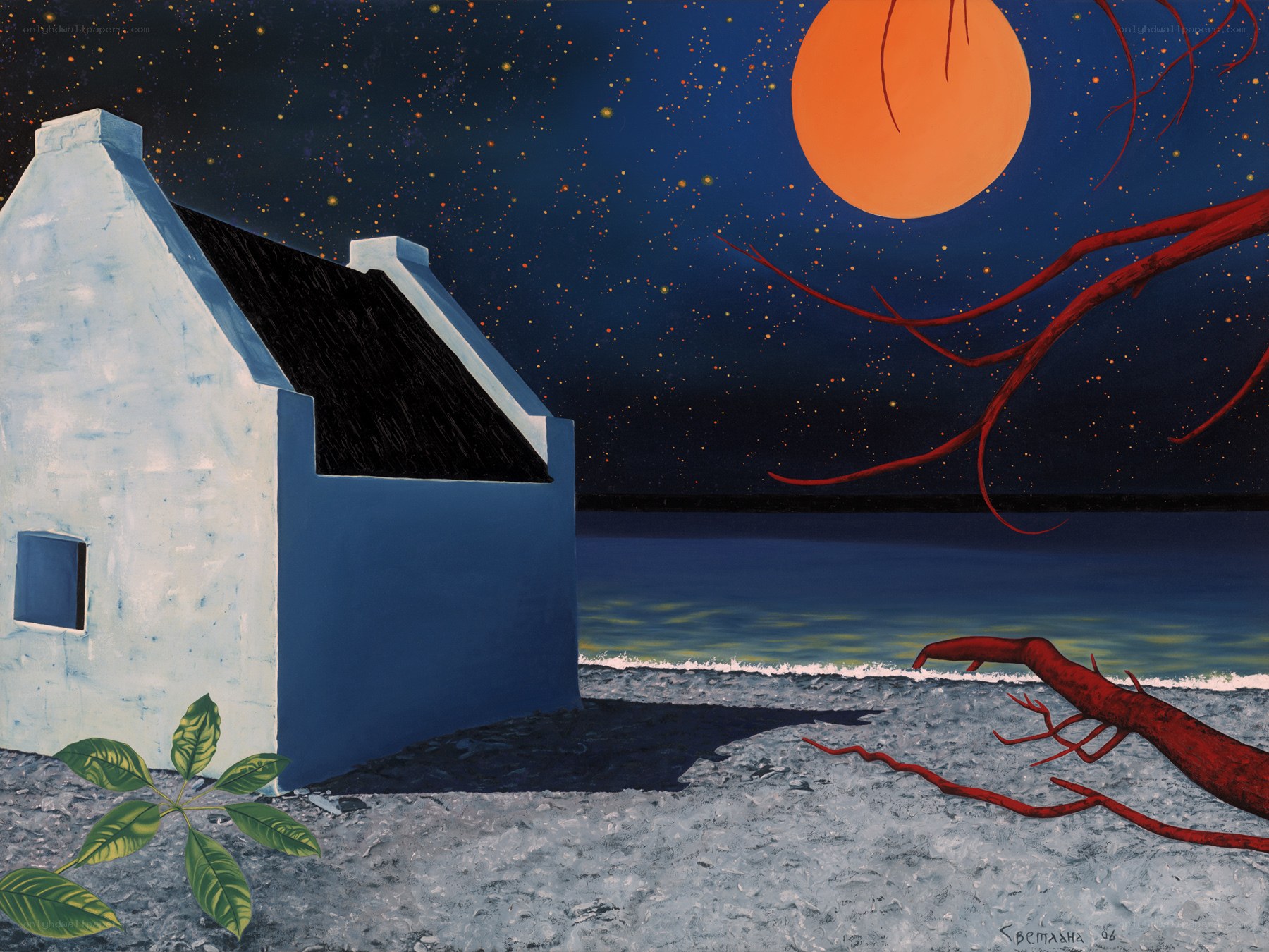 Moonlit house by the sea