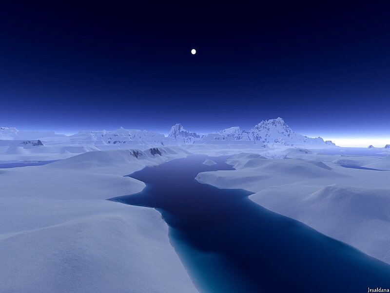 Moonlit ice landscape