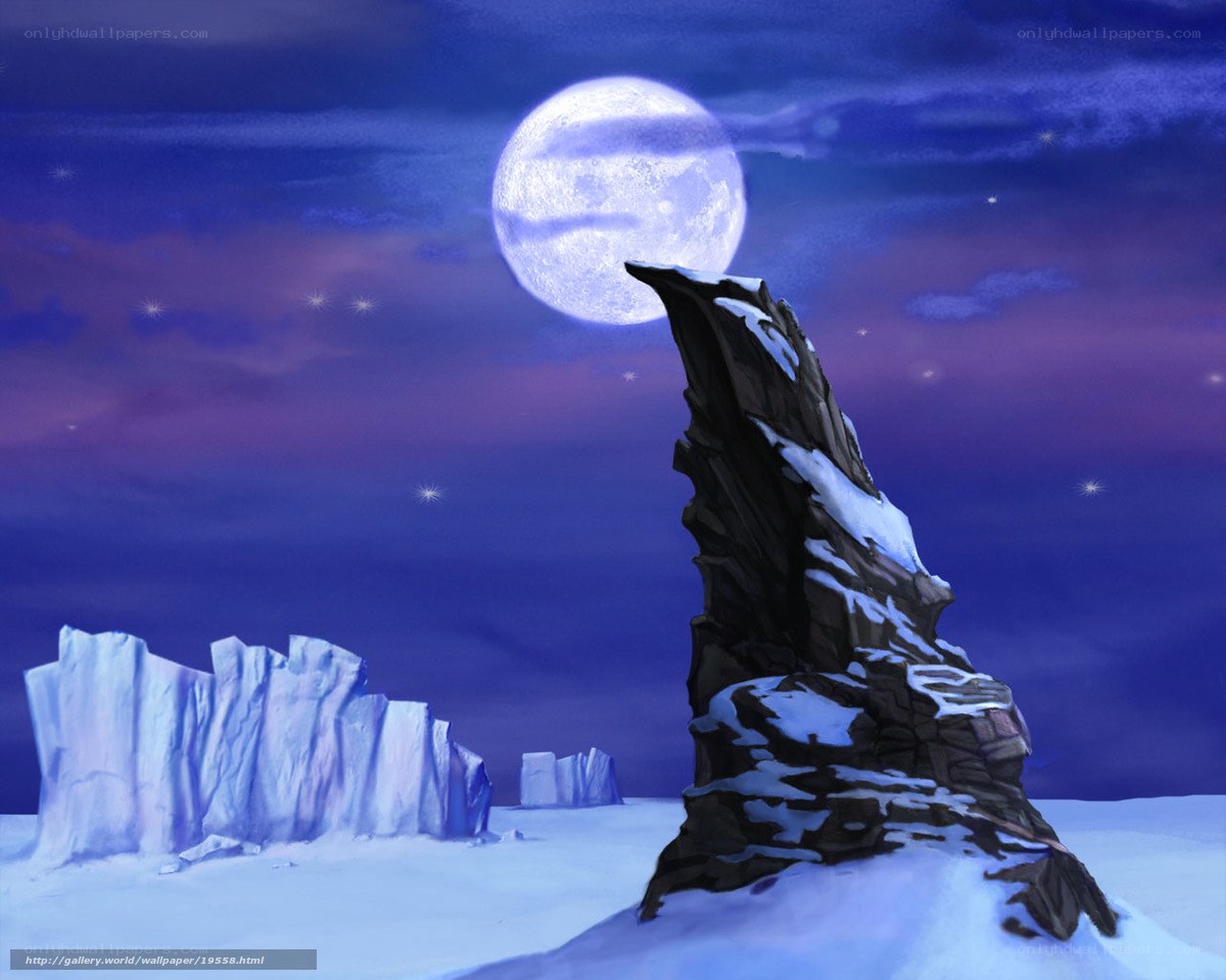 Moonlit ice landscape
