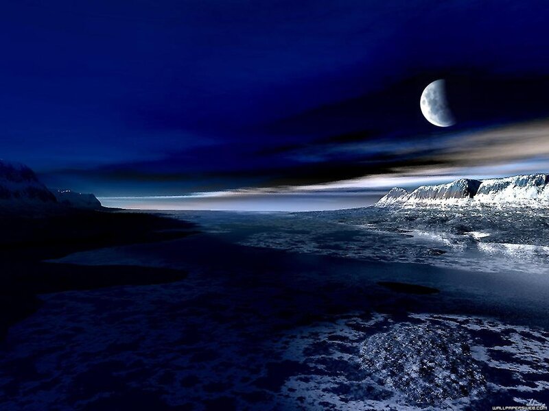 Moonlit Icy Landscape — Blue