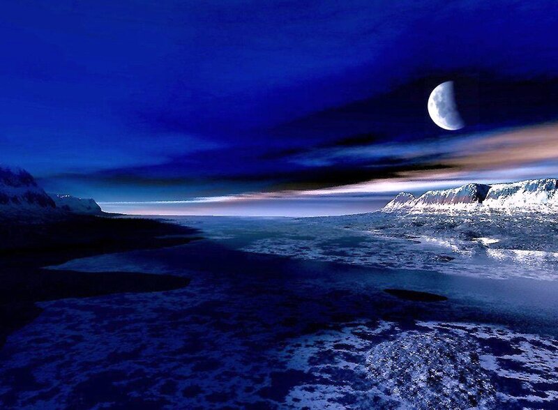 Moonlit icy landscape