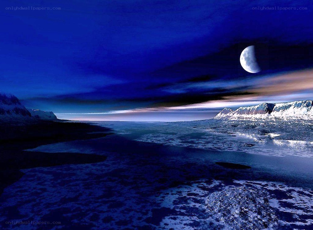 Moonlit icy landscape