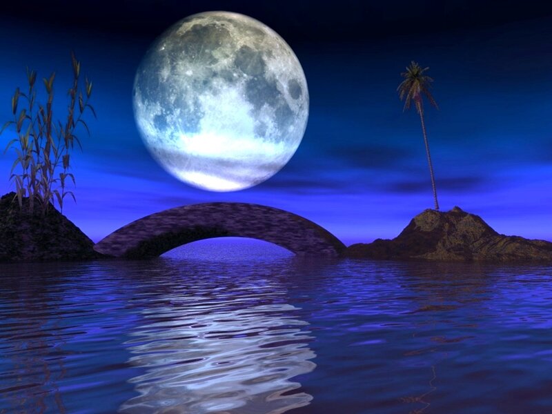 Moonlit island at night