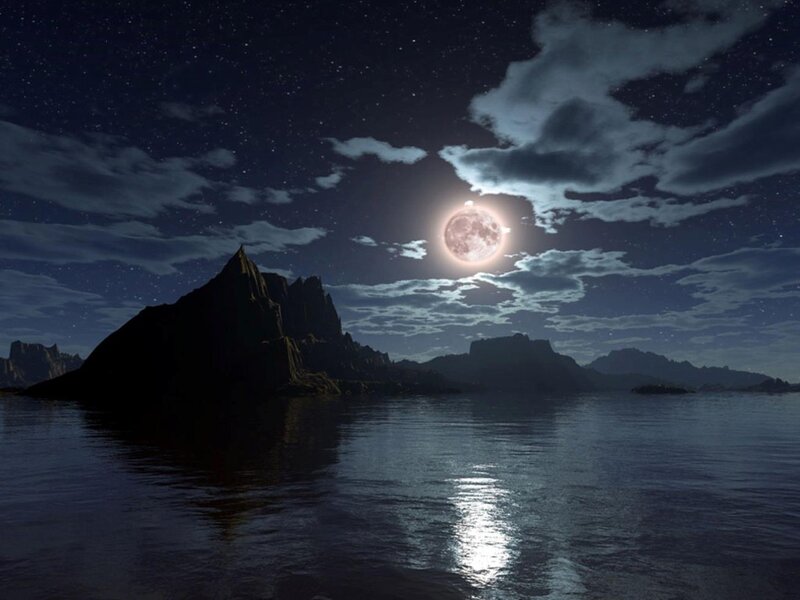 Moonlit Island at Night — Blue, Serene