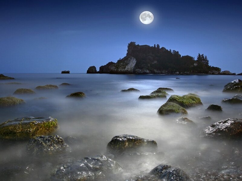 Moonlit Island at Night — Blue