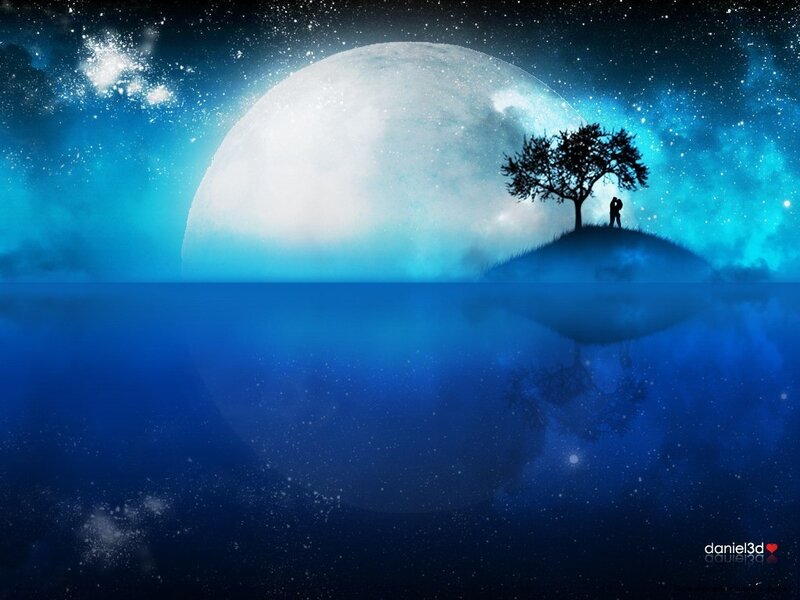 Moonlit island with couple