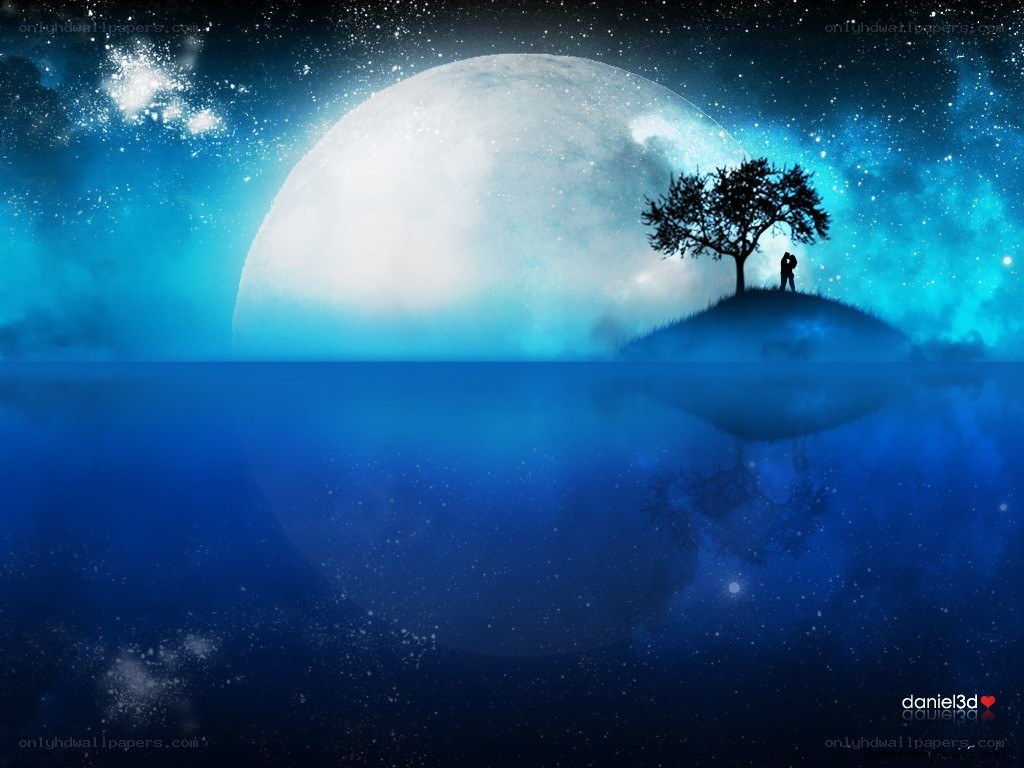 Moonlit island with couple