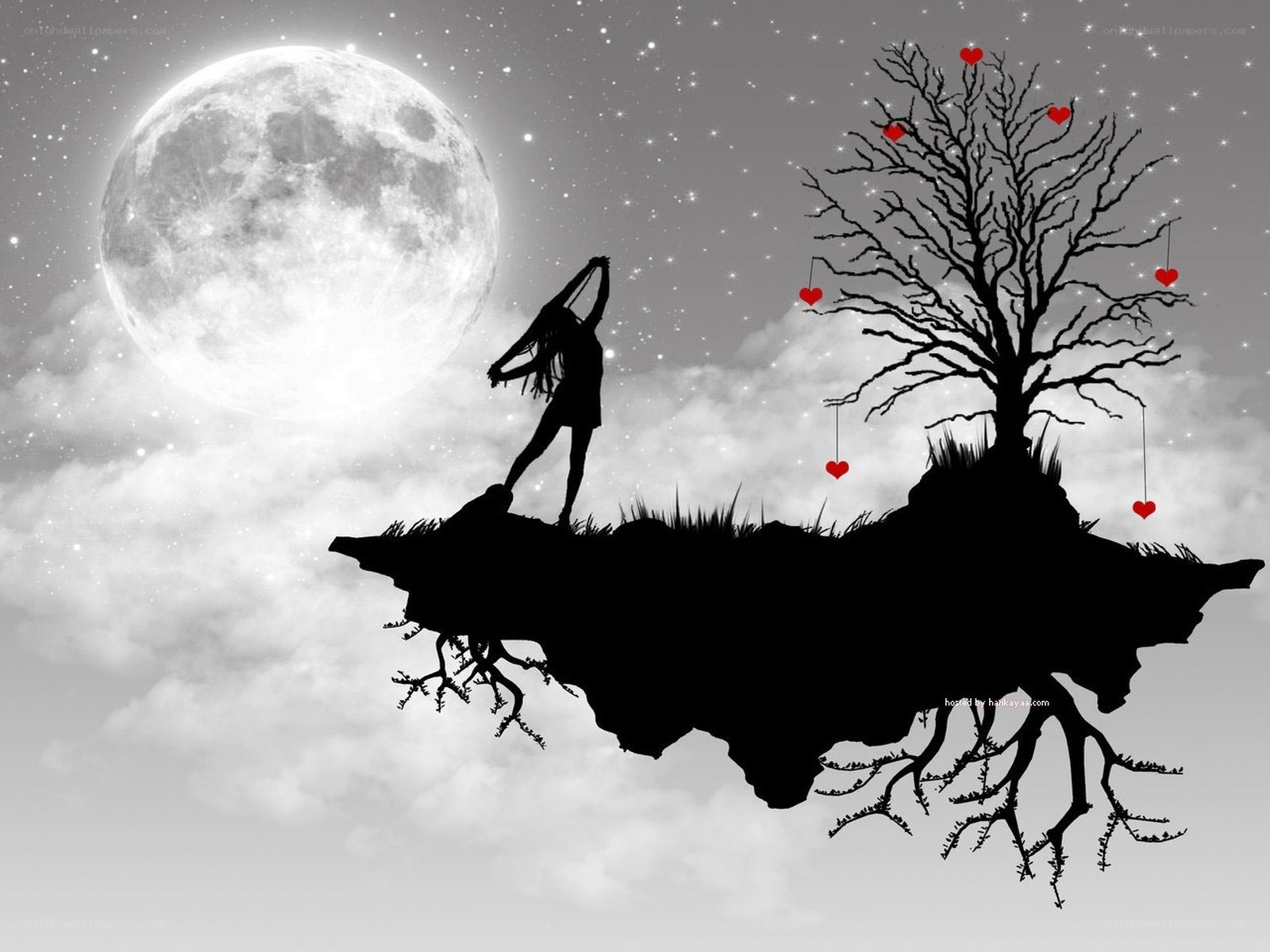 moonlit island with heart tree