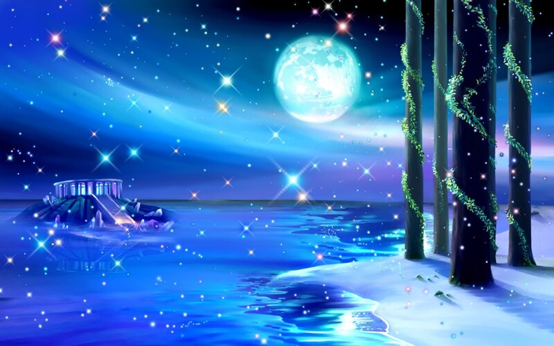 Moonlit Island with Temple