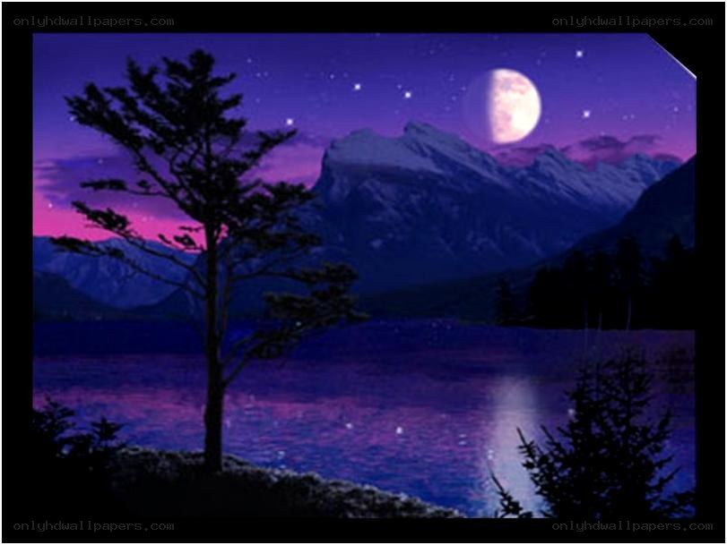 Moonlit lake and mountains