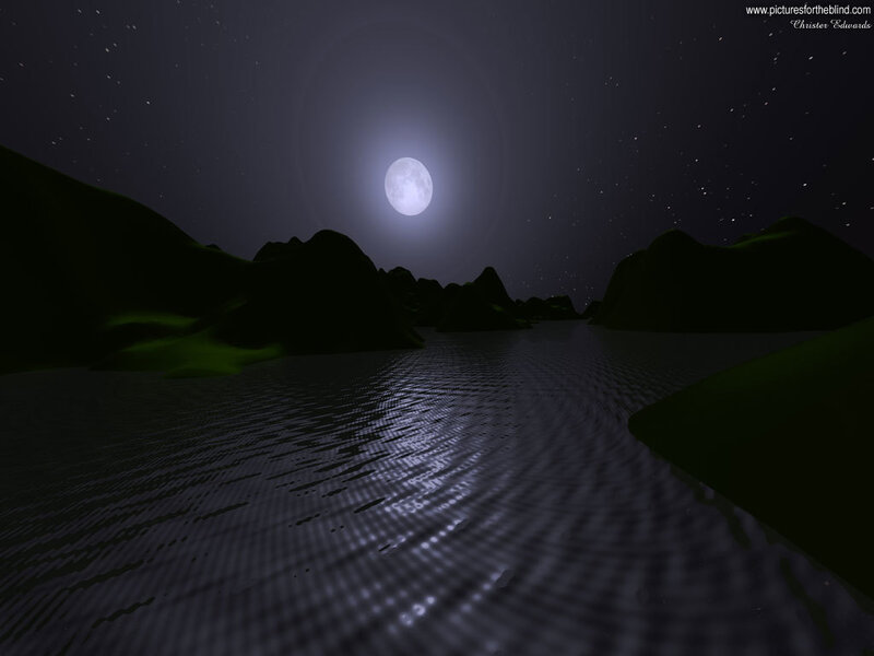 Moonlit Lake and Mountains — Black