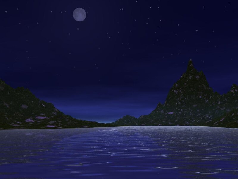 Moonlit Lake and Mountains — Blue, Serene, Night, 3d Render