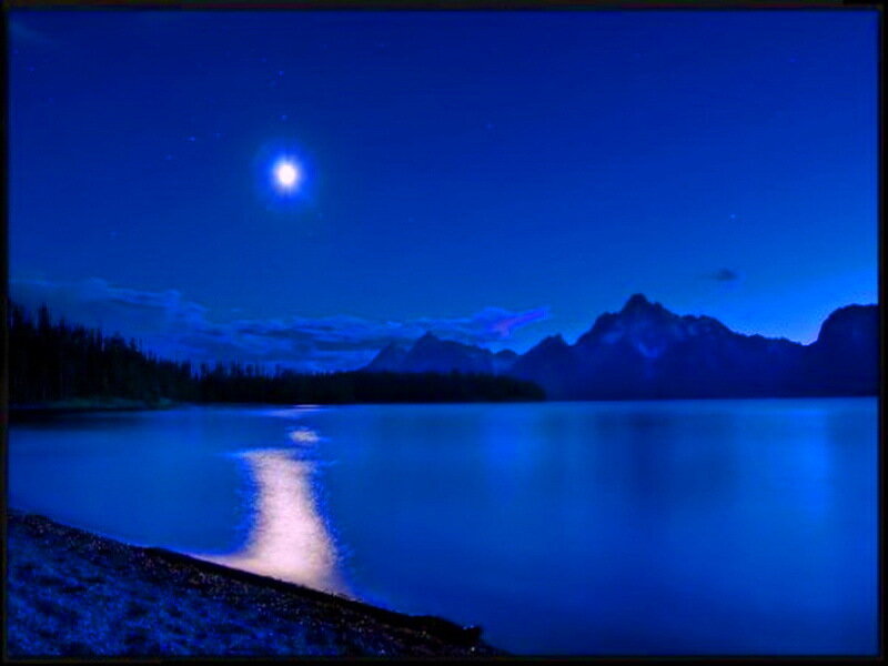 Moonlit Lake and Mountains — Blue