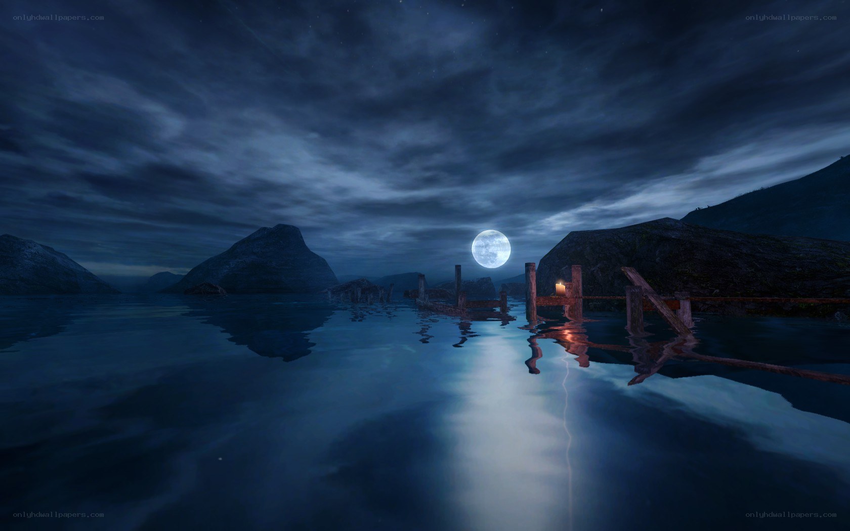 moonlit lake at night