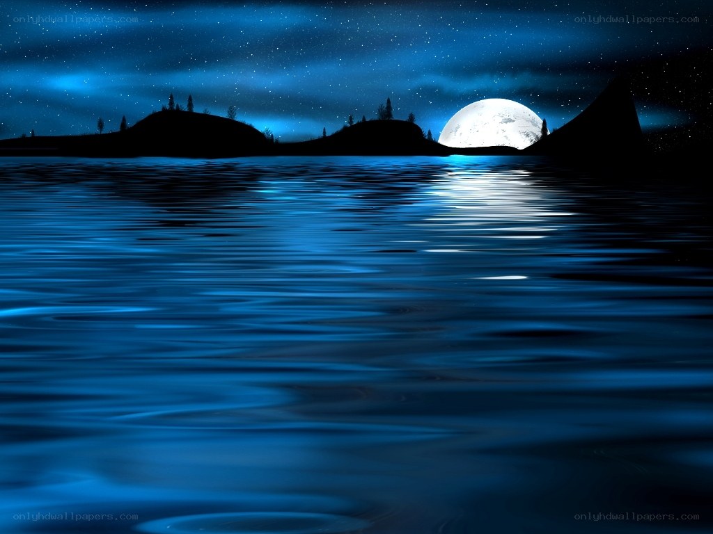 Moonlit lake at night