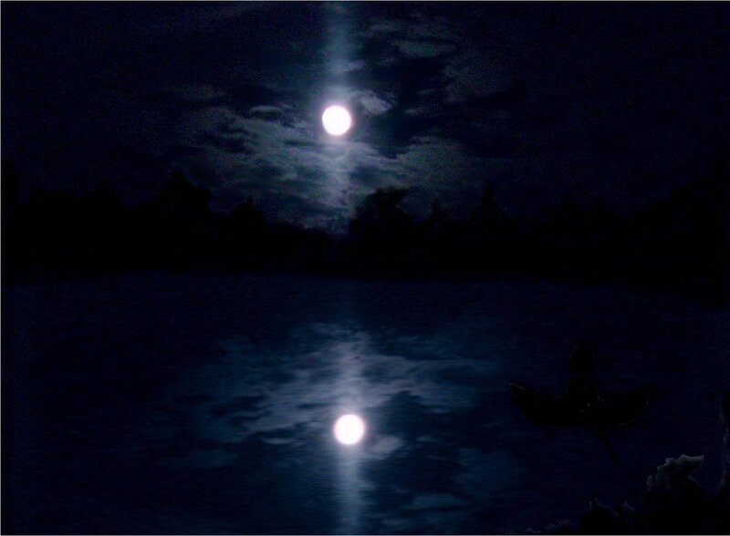 Moonlit lake at night
